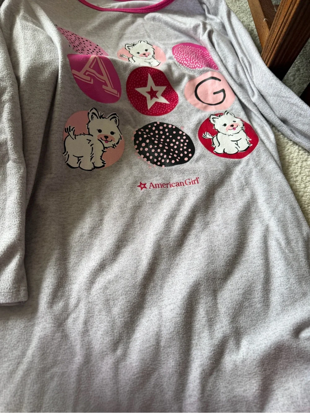 American Girl Gray & Pink long sleeved nightgown